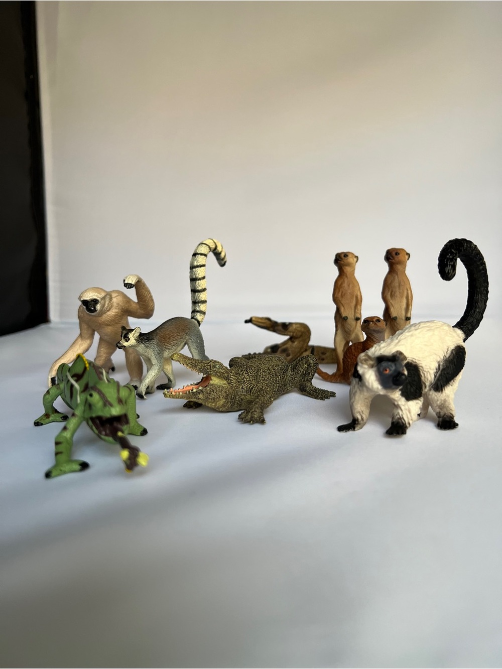 9 Small Animal Figures Lot - Lemur, Crocodile, Meerkats Educational Play